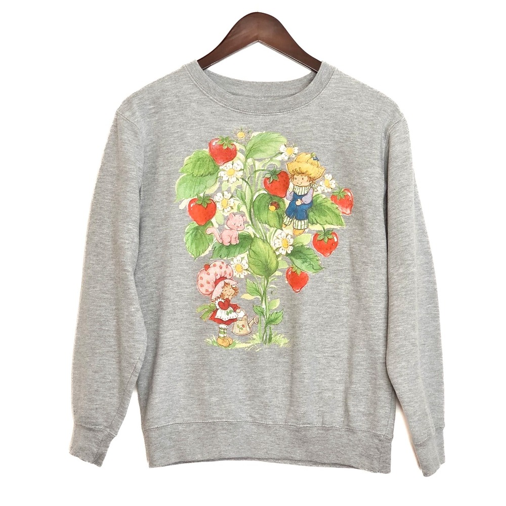 Strawberry Shortcake Sweatshirt Womens S Gray w Double Side Graphic Pullover